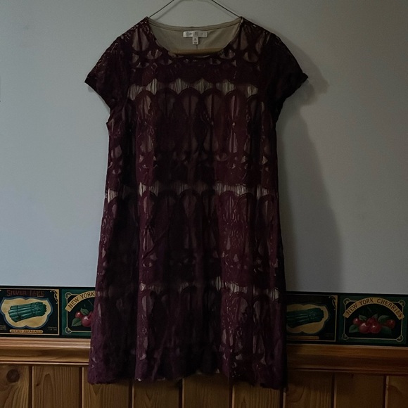 Women’s Maroon Lace Dress with Tan Slip - Picture 1 of 3